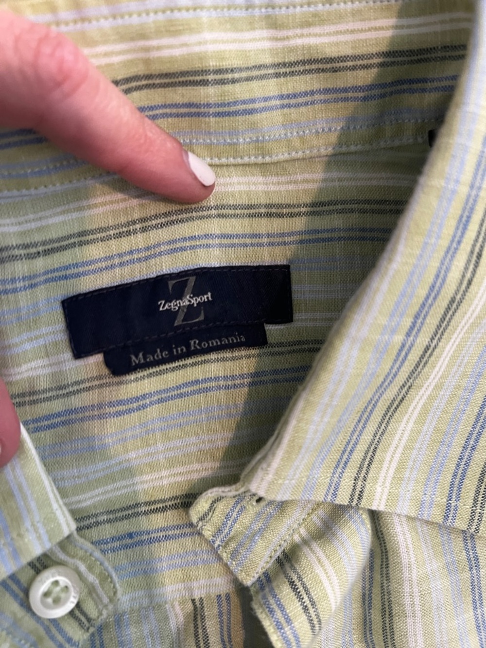 Men's Long-Sleeve Striped Button-Up Shirt - Light Green linen/cotton shirt - Picture 2 of 3